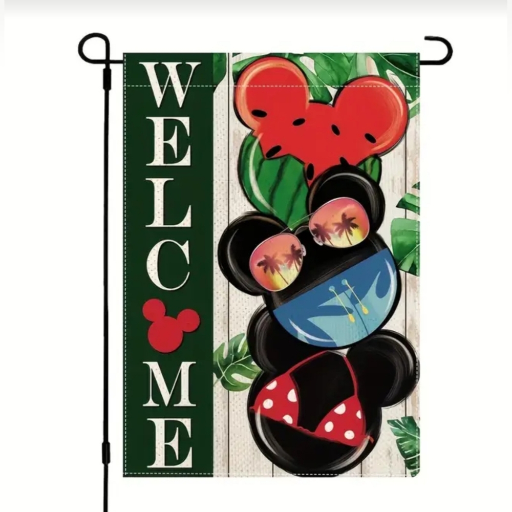 Disney Mickey Mouse Minnie Mouse Welcome Summer Garden Yard Flag Tropical Island